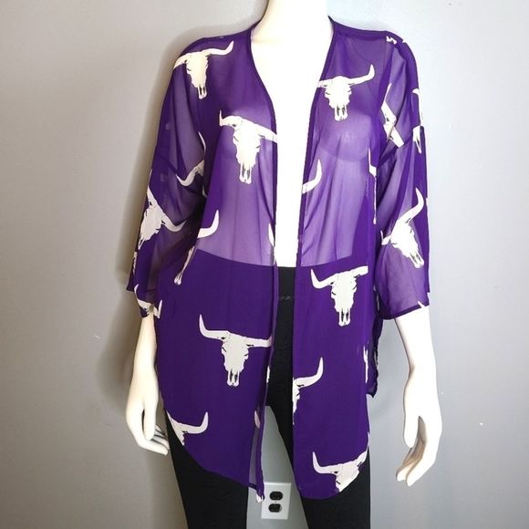 Peach Love California Steer Cow Caftan sz Medium - Picture 3 of 9